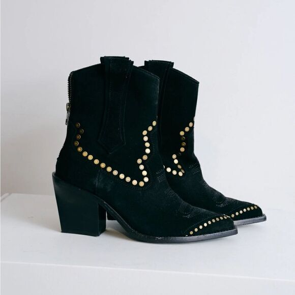 Zadig & Voltaire boots Cara Suede black studded Cowboy Boot 41/10 New - Picture 6 of 17